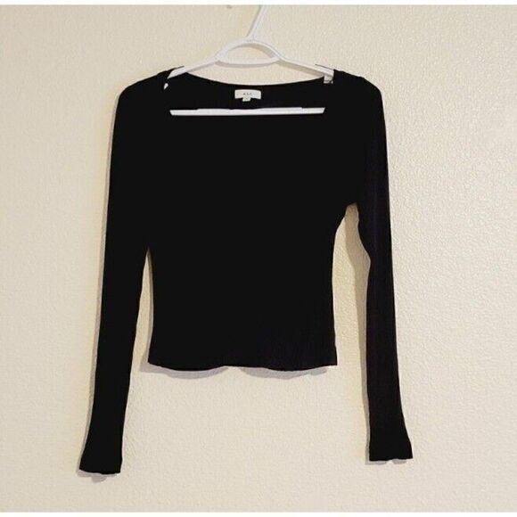 A.L.C. Savannah Fitted V-neck Long Sleeve Ribbed Tee In Black Women's Size M - Picture 2 of 10
